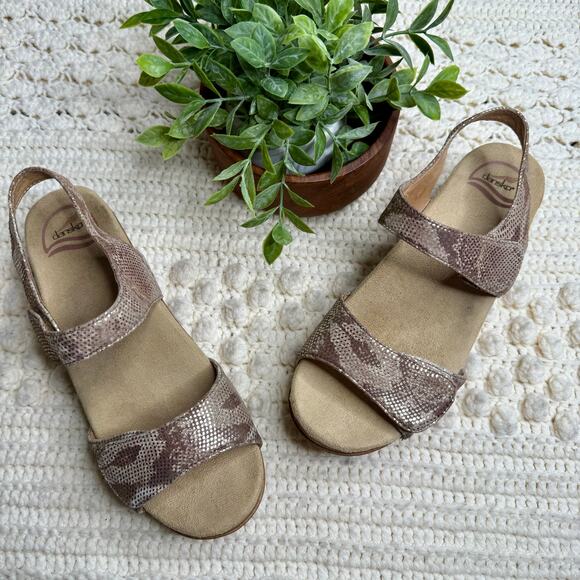 DANSKO Women's 39 US 8 Sonnet Sandal Metallic Gold Tan Animal Print Clog Shoe - Picture 11 of 13